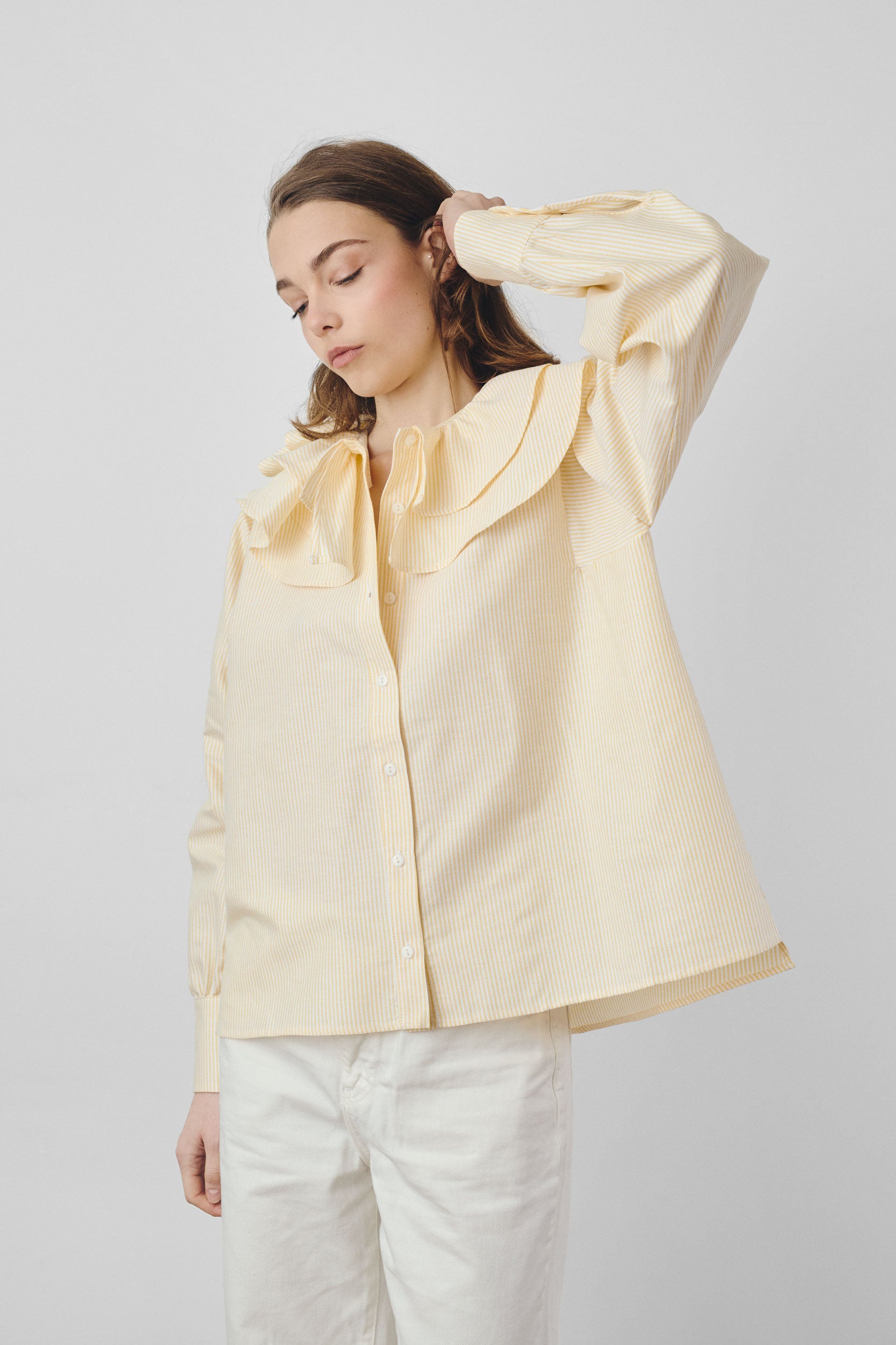 Chemise double volants à rayures jaunes