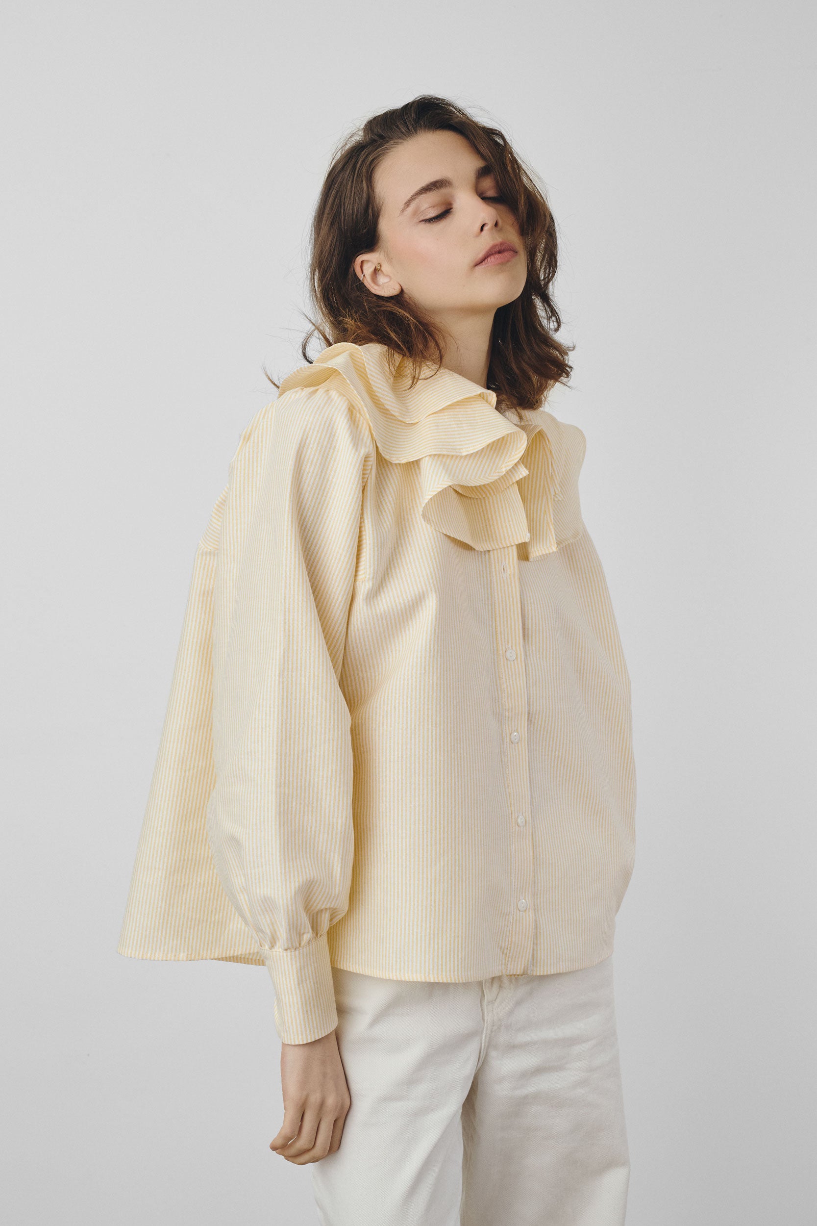 Chemise double volants à rayures jaunes