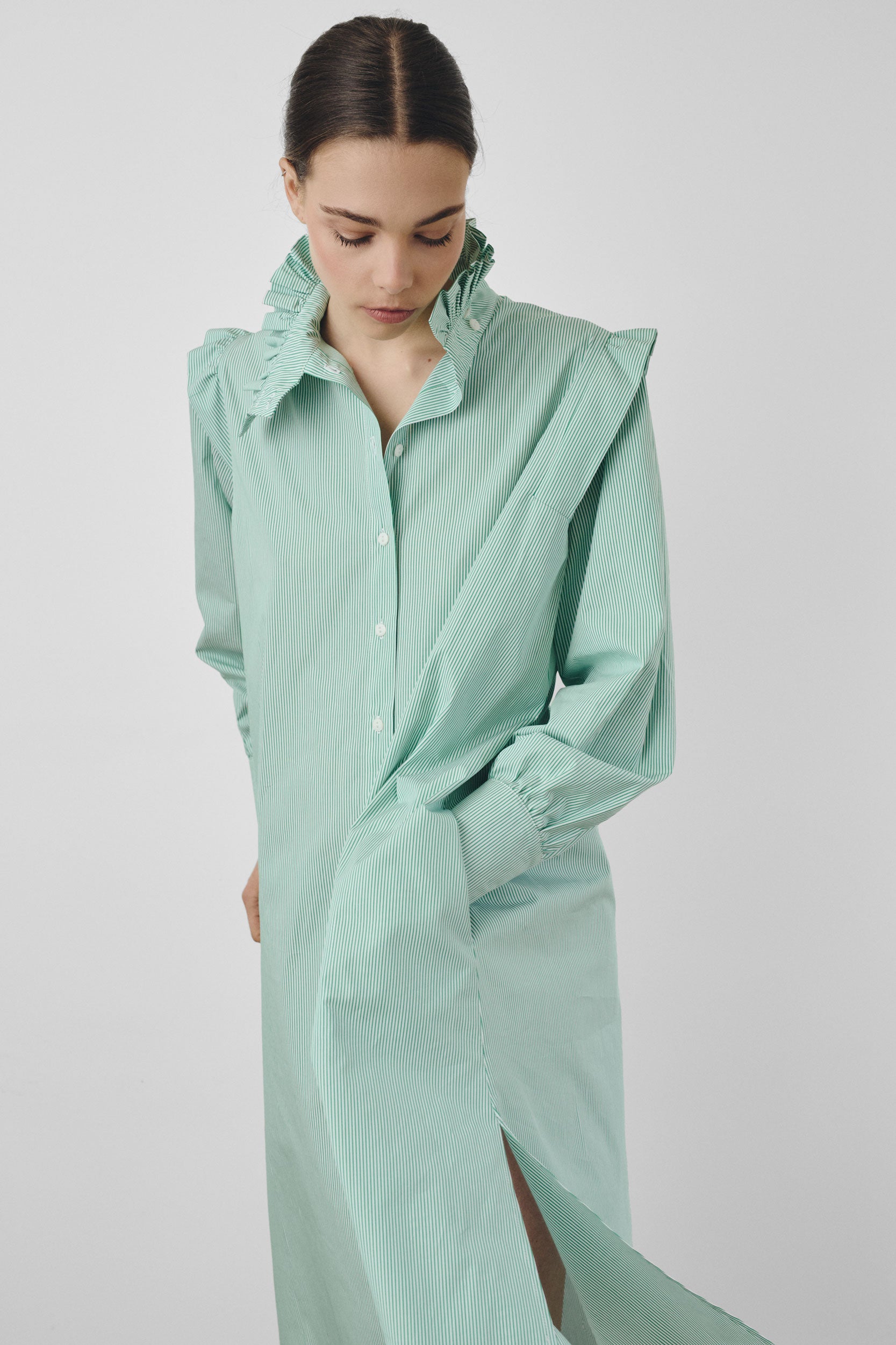 Robe chemise à rayures vertes