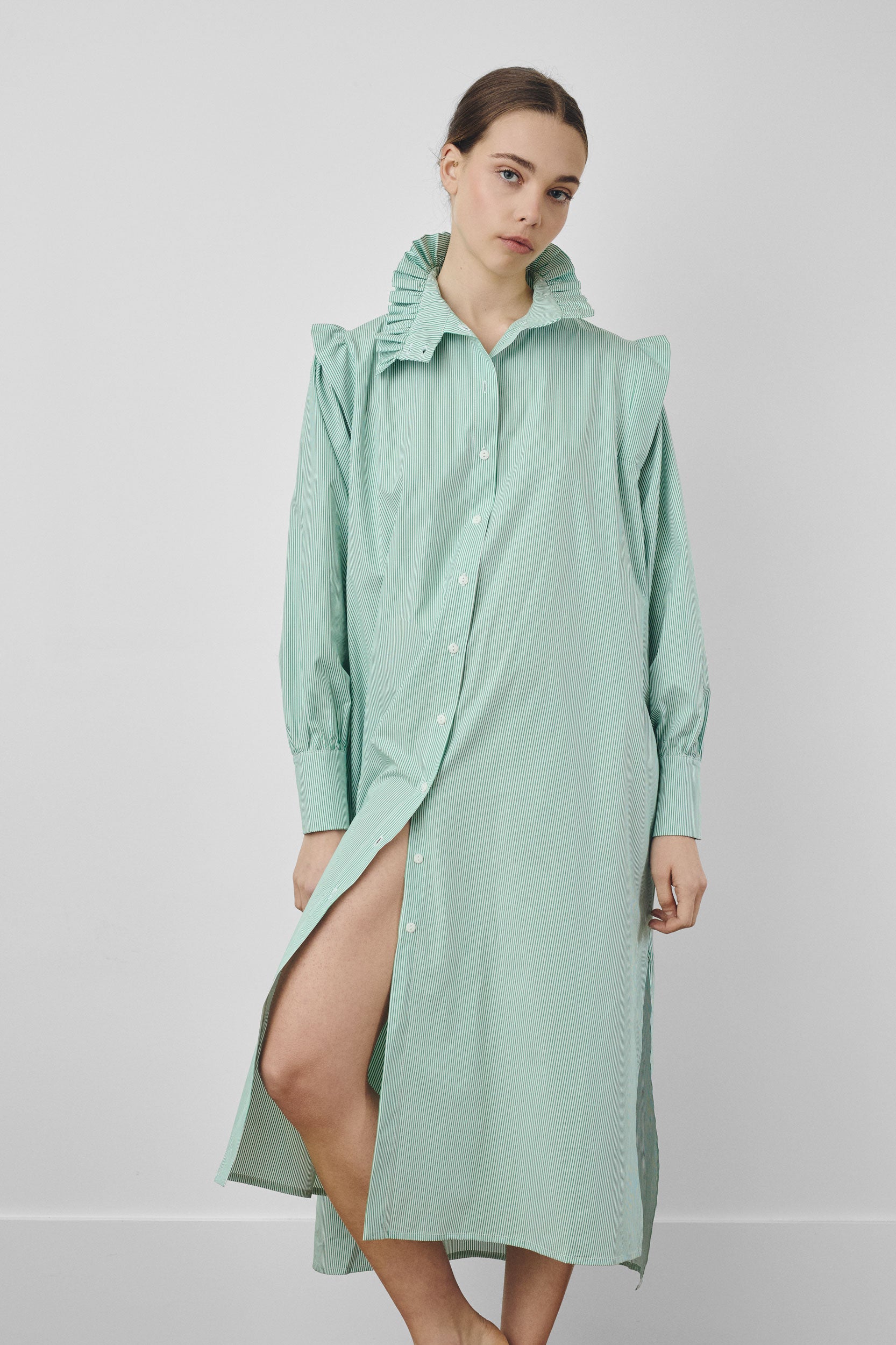Robe chemise à rayures vertes