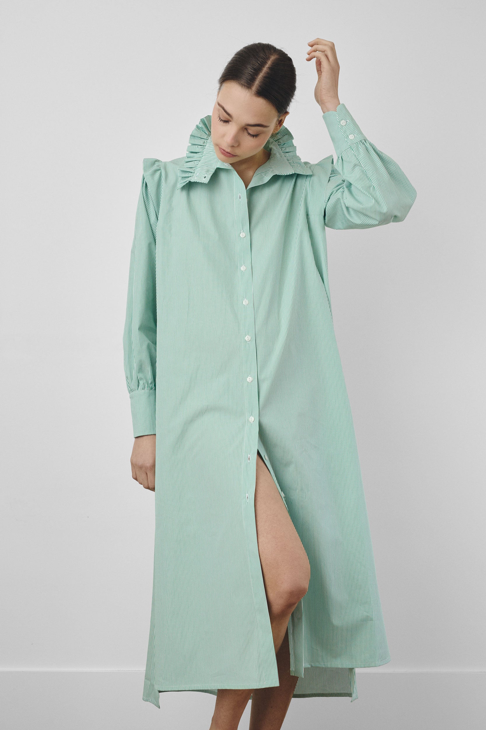 Robe chemise à rayures vertes