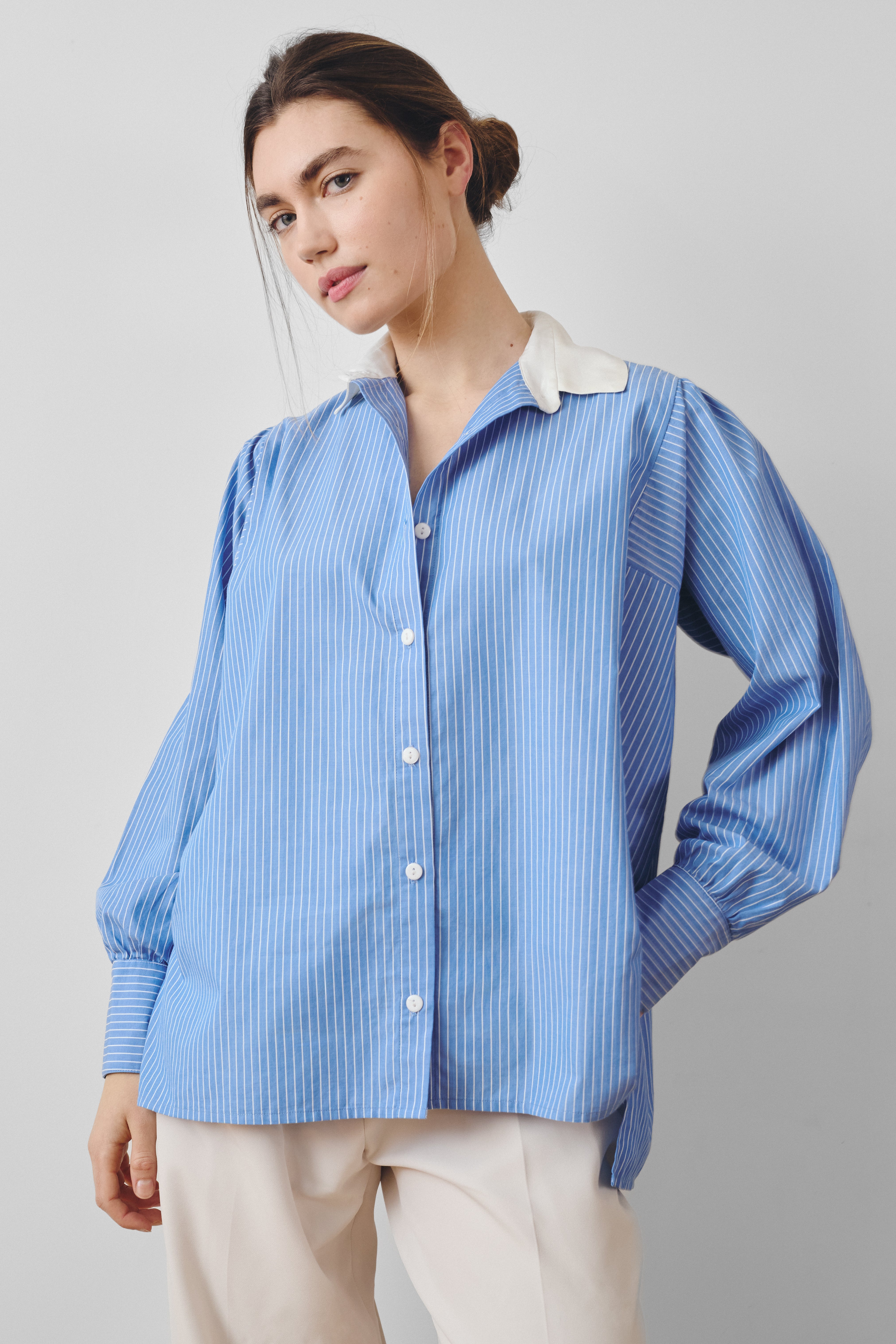 Chemise col classique rayures bleues