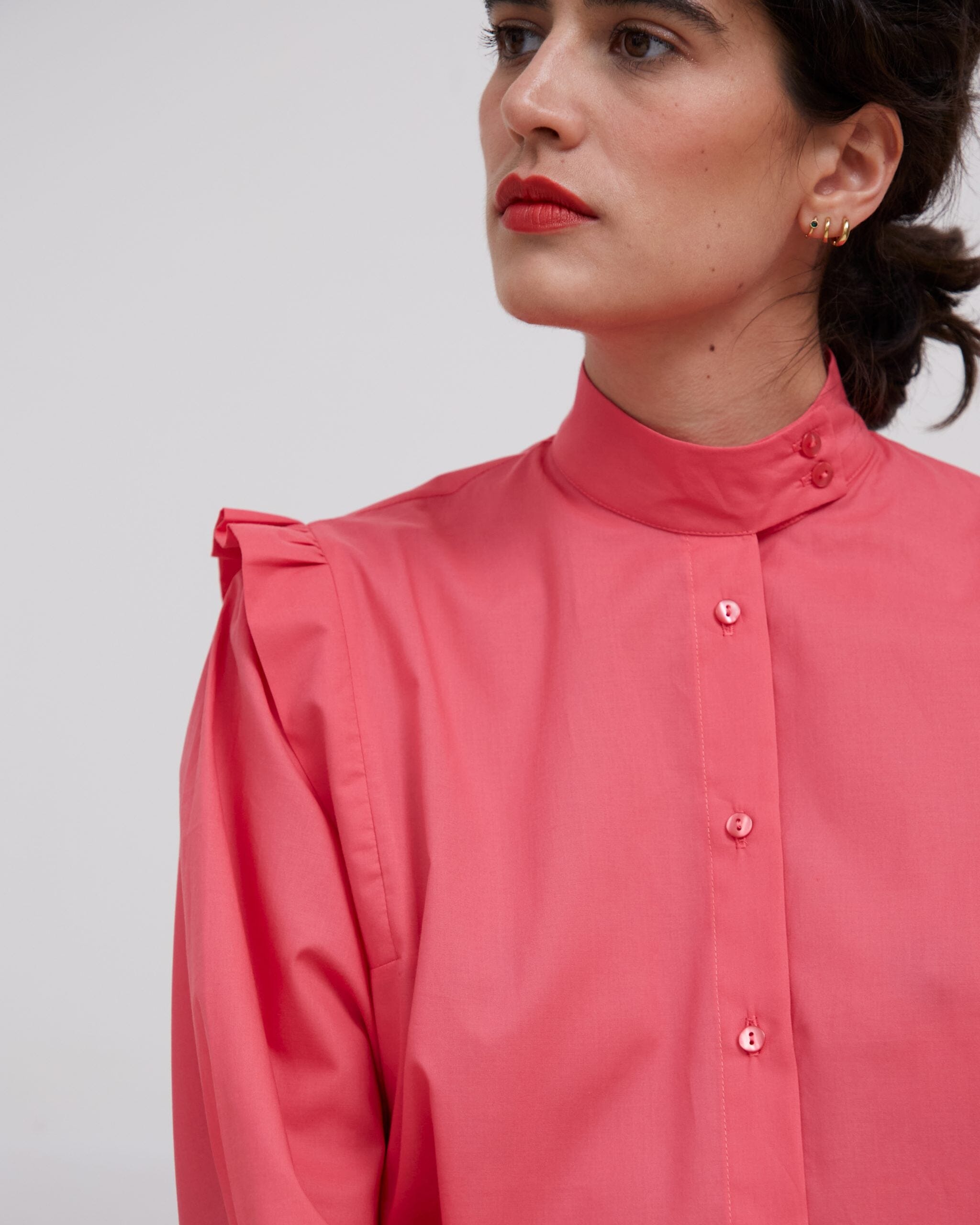 Chemise rose pour femme Romée | Col mao