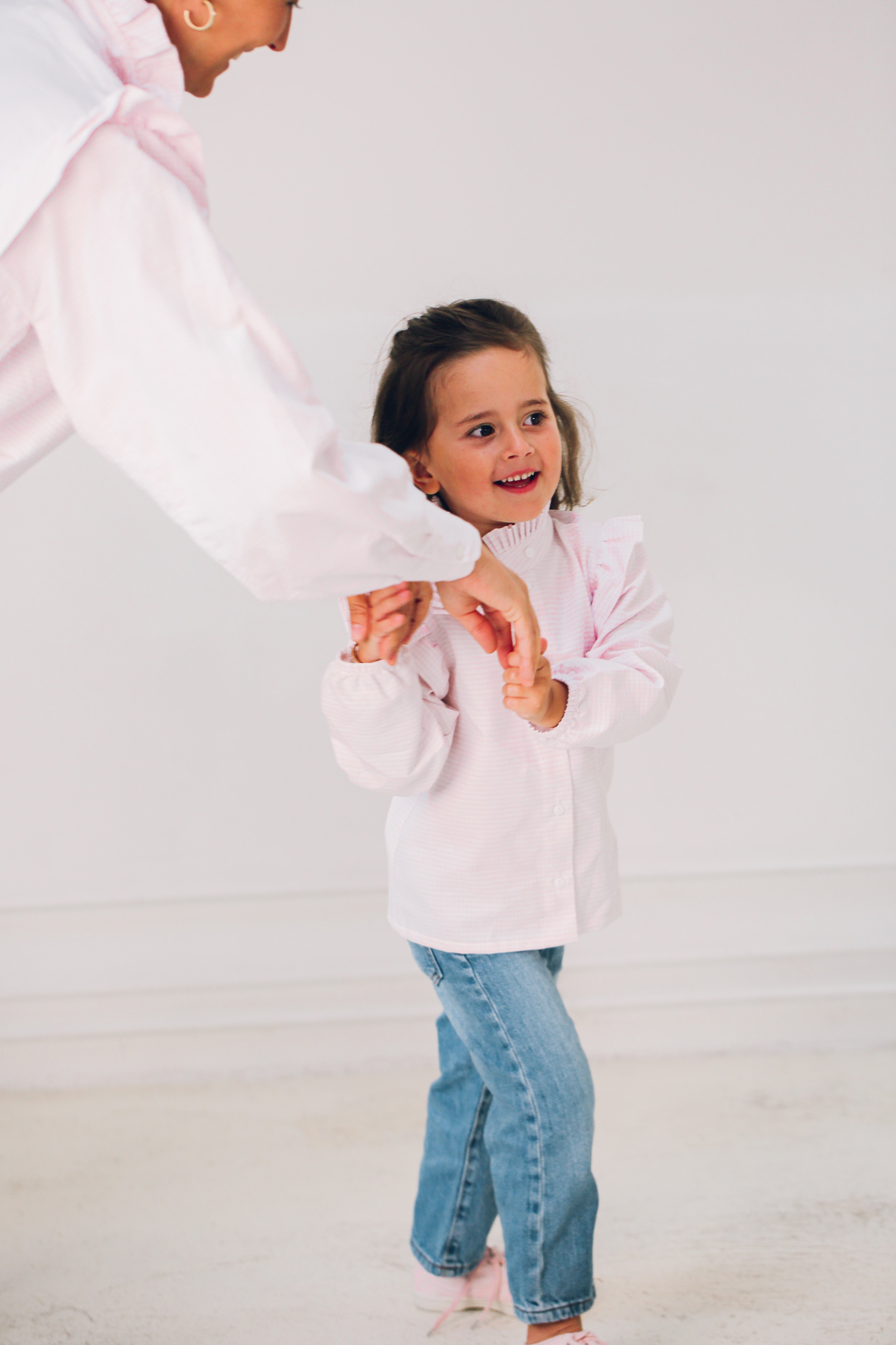 Chemise Enfant à col volanté vichy rose