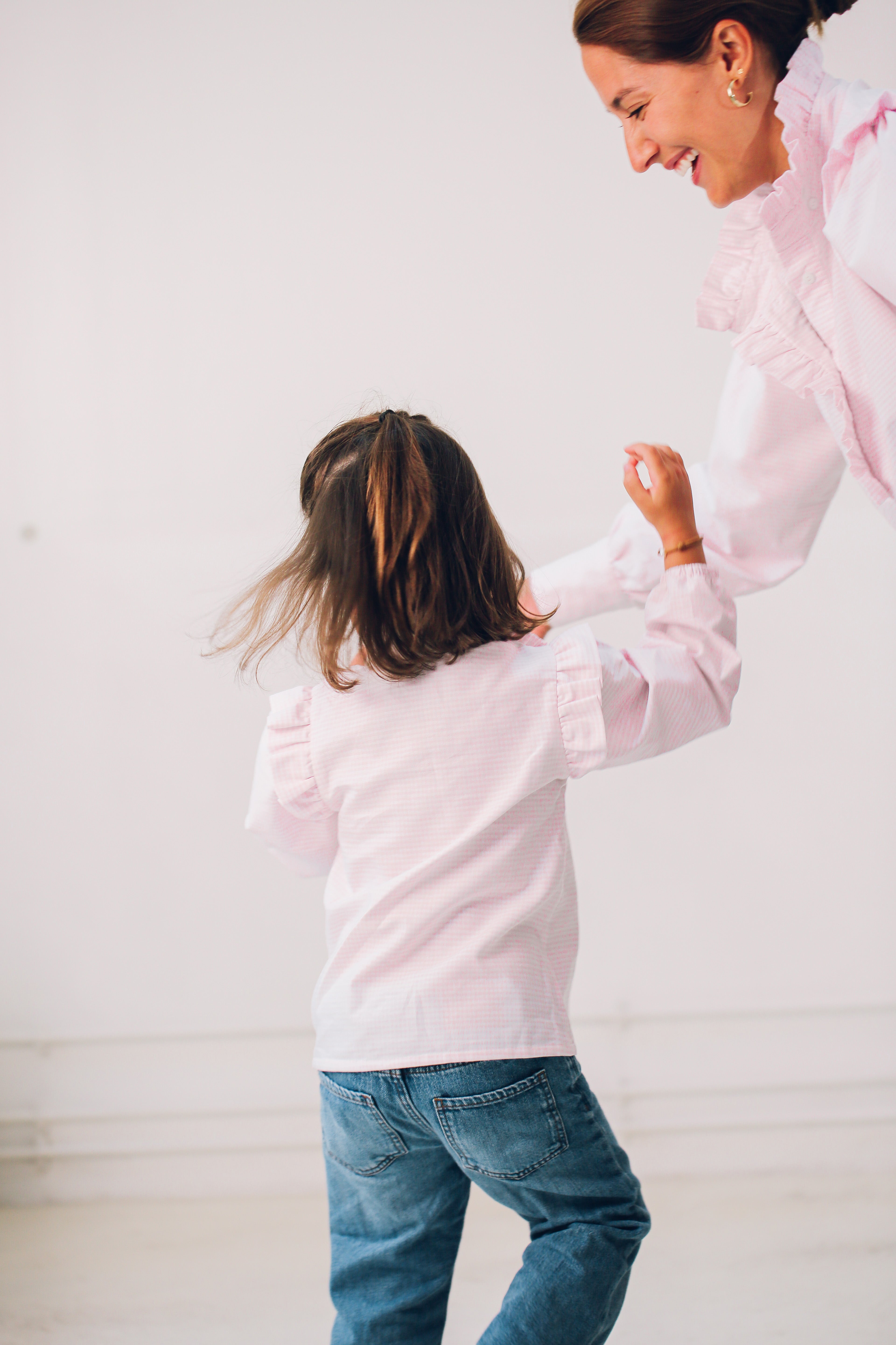 Chemise Enfant à col volanté vichy rose