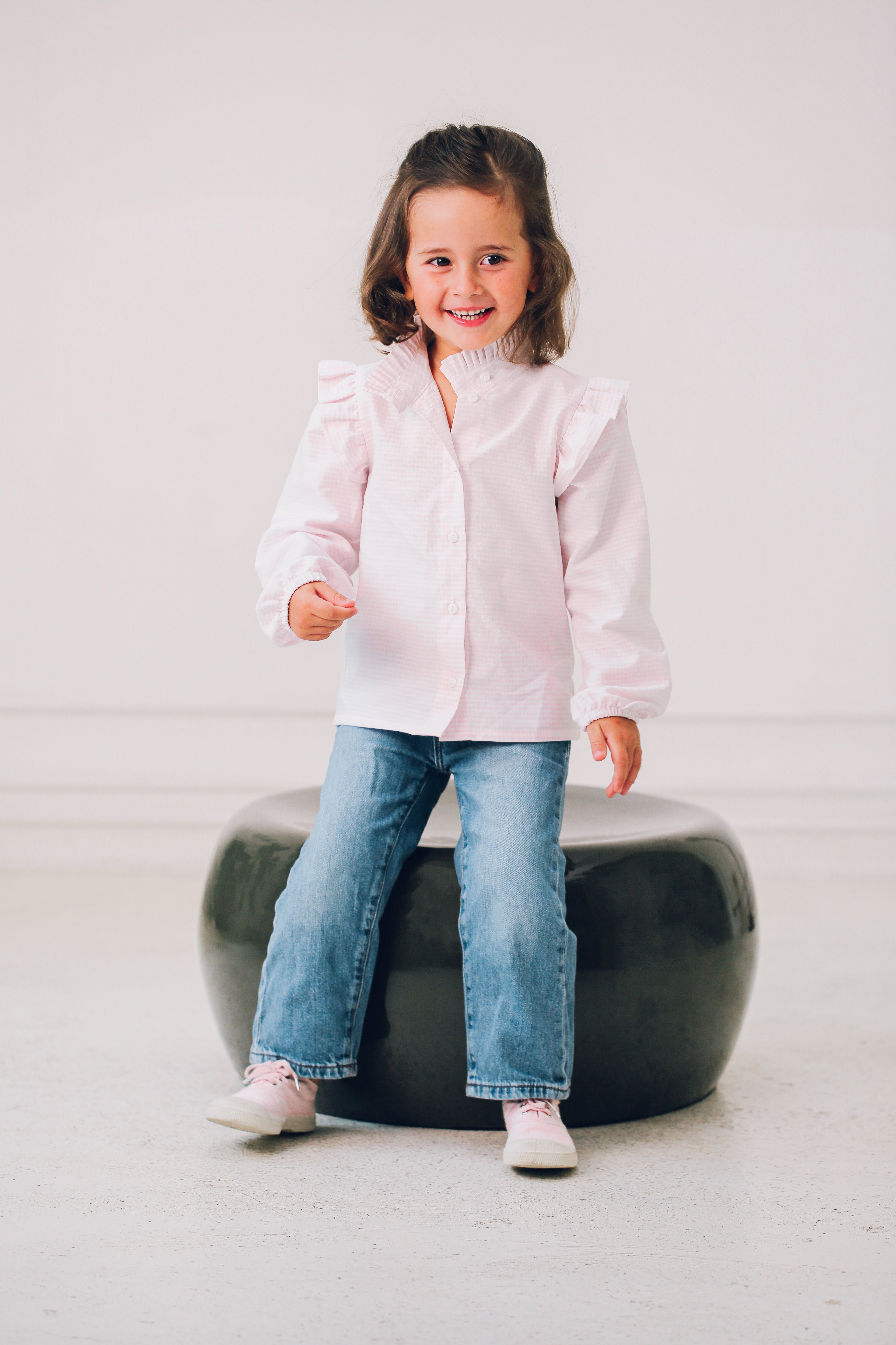 Chemise Enfant à col volanté vichy rose