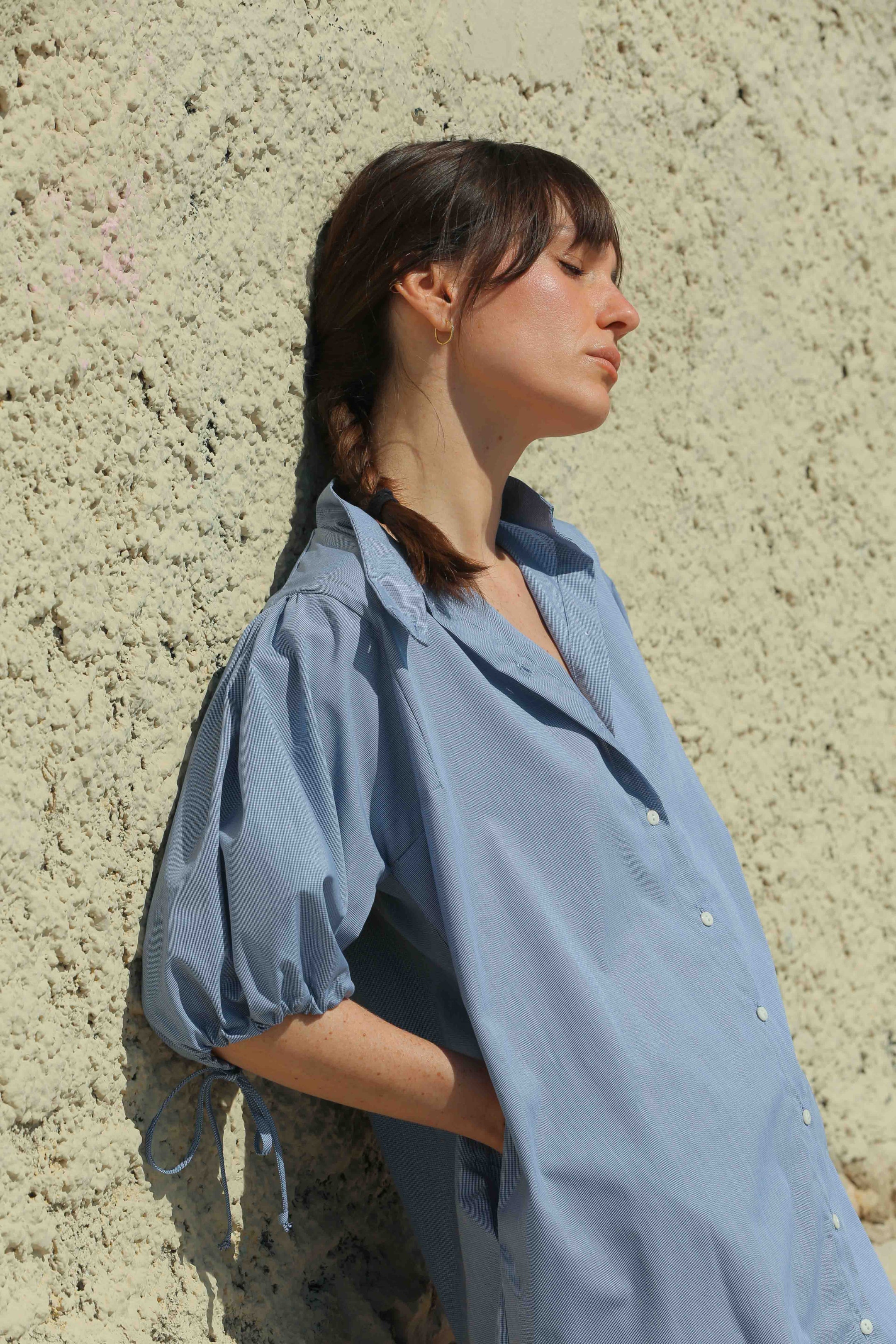 Robe chemisier bleu à petits carreaux pour femme Romée | Made in France