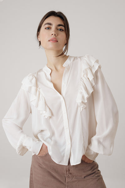 Haut Blanc Mousseline à Volants Select Femme Taille 10 Neuf Avec étiquettes