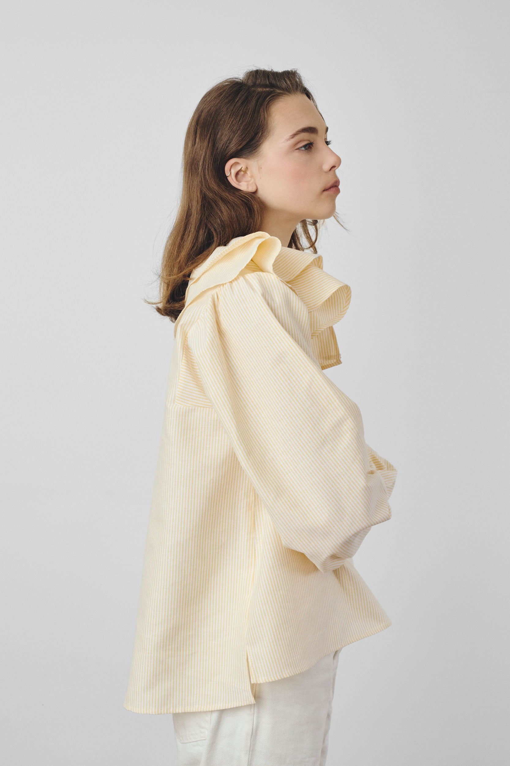 Chemise double volants à rayures jaunes