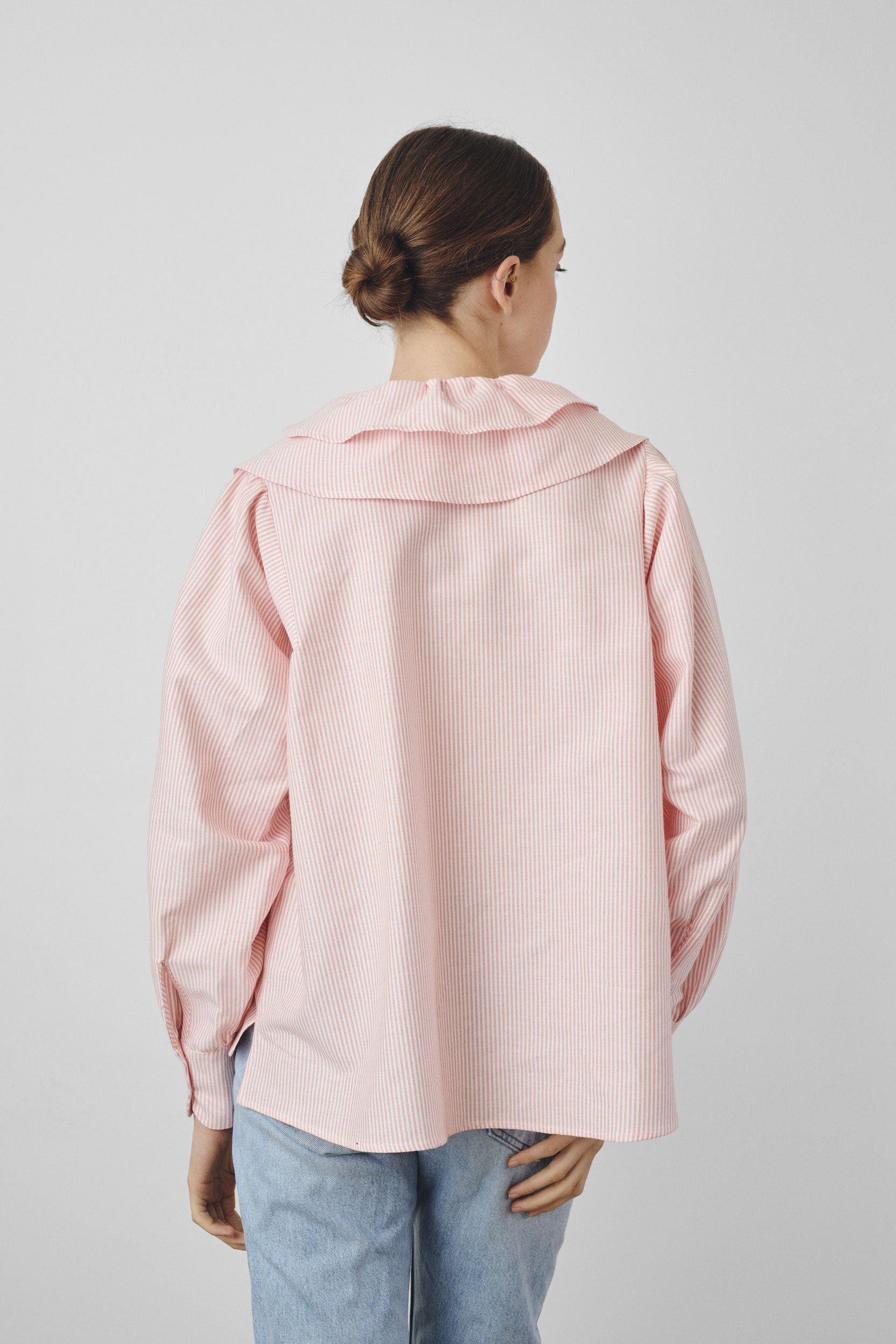 Double ruffled shirt with orange stripes