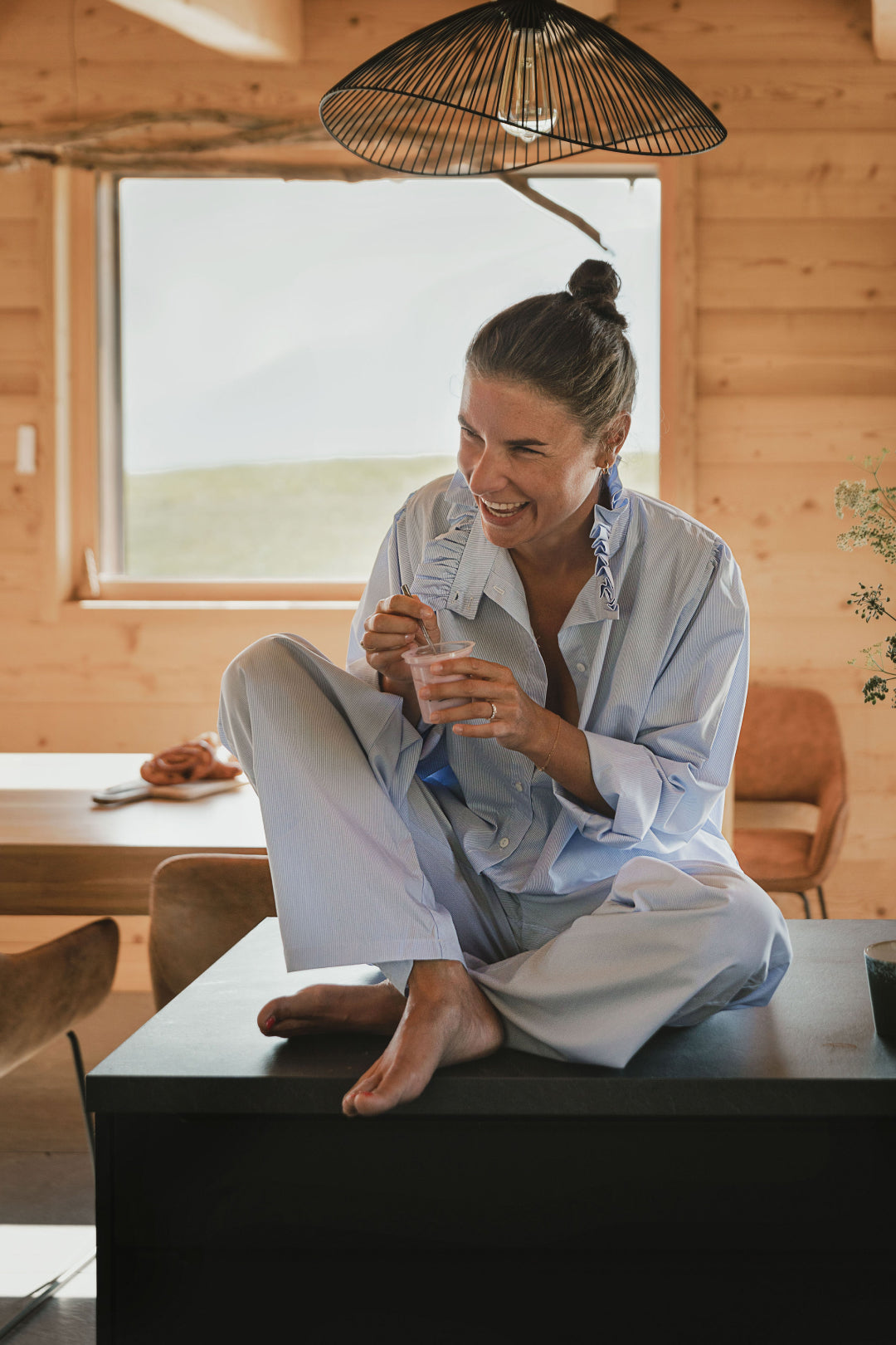 Ensemble de pyjama en coton à rayures bleues