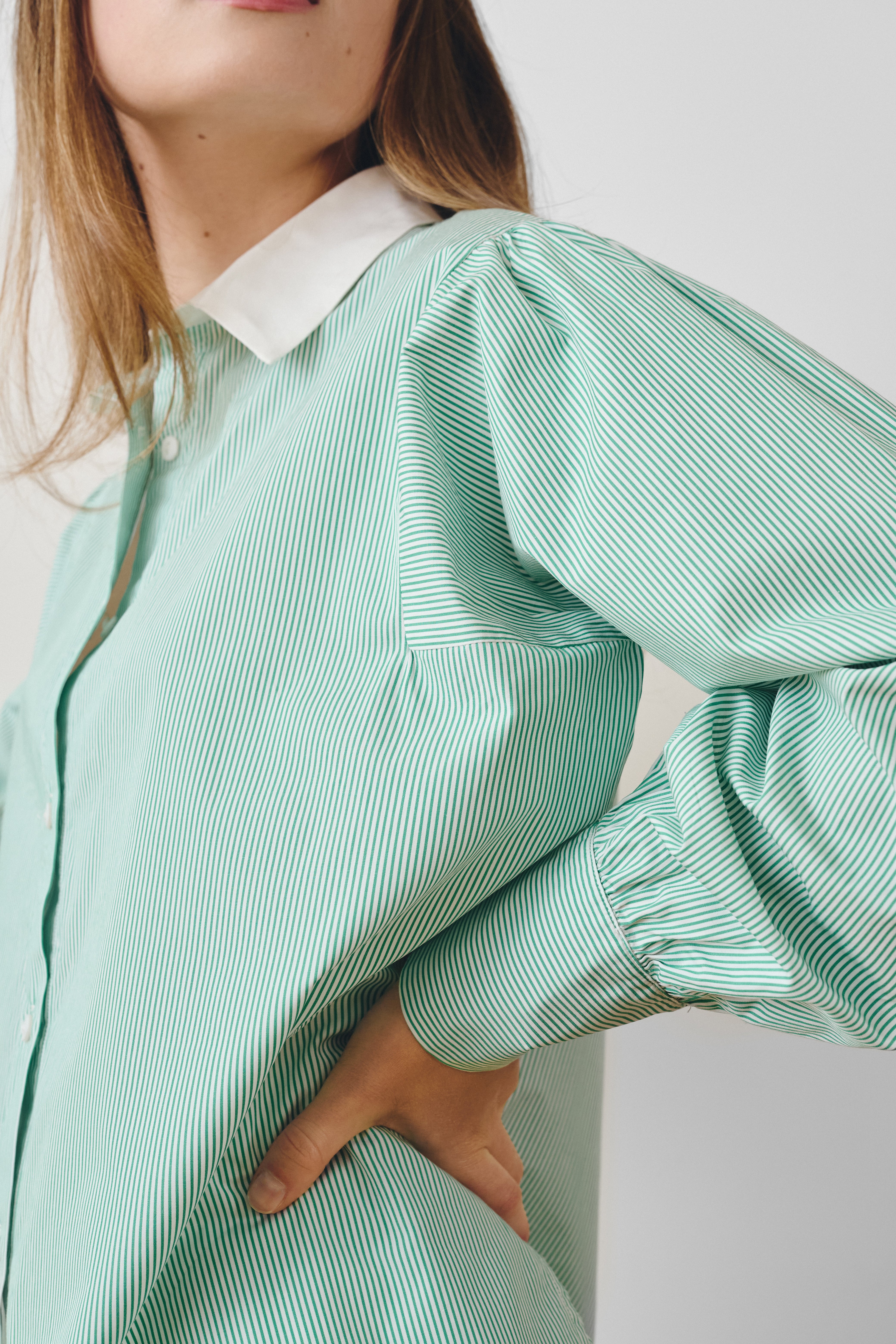 Chemise col classique rayures vertes