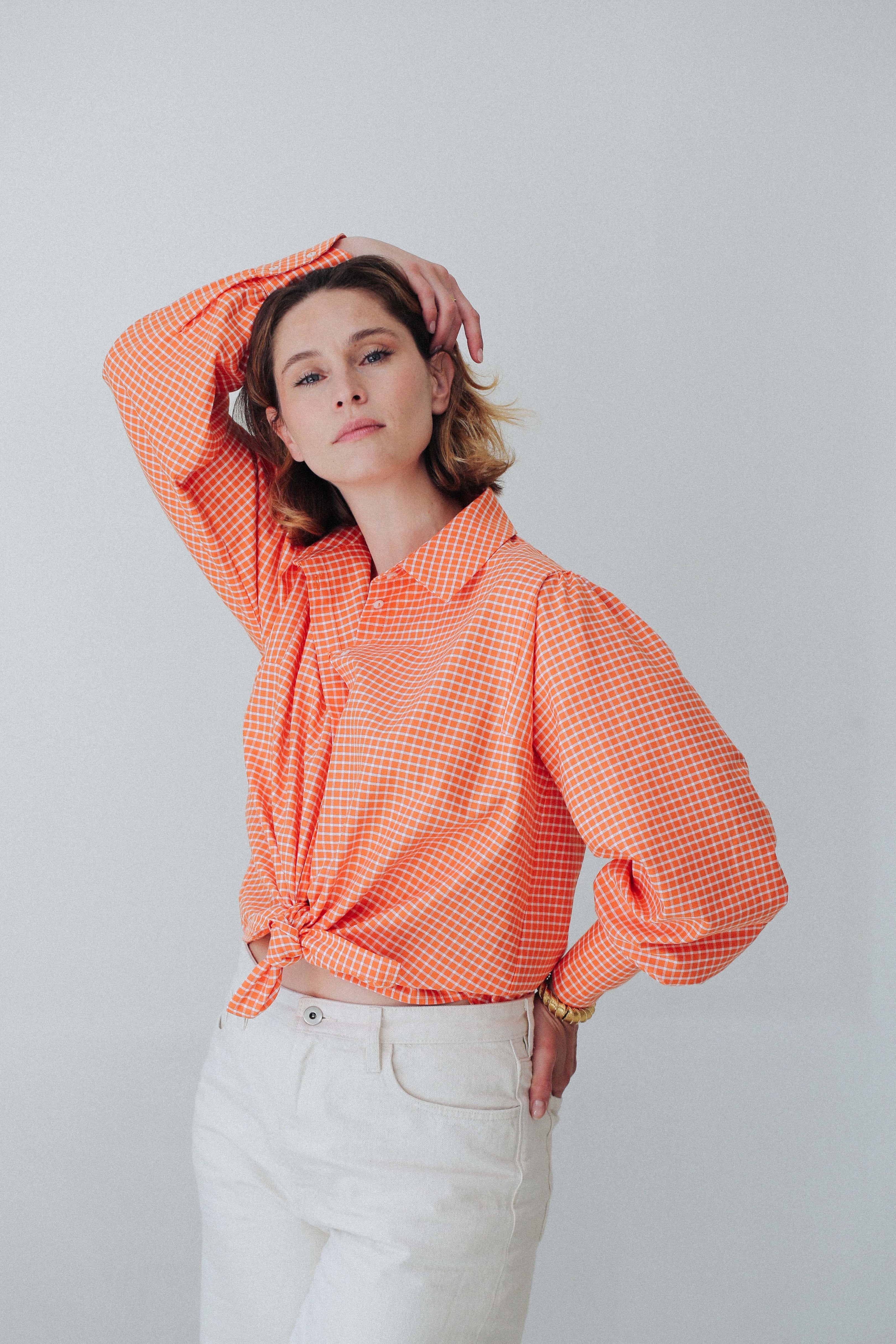 Chemise orange pour femme Romée | Col classique